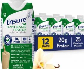 Ensure 100% Plant-Based Vegan Protein Nutrition Shakes with 20g Fava Bean and Pea Protein, Vanilla, 11 fl oz,(Pack of 12)-Gym Sporti