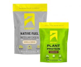 Ascent Casein Protein Powder Vanilla Bean 2 lb & Plant Protein Powder Chocolate 18 Servings-Gym Sporti
