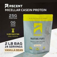 Ascent Casein Protein Powder Vanilla Bean 2 lb & Plant Protein Powder Chocolate 18 Servings-Gym Sporti
