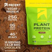 Ascent Casein Protein Powder Vanilla Bean 2 lb & Plant Protein Powder Chocolate 18 Servings-Gym Sporti