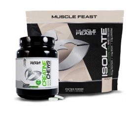 Muscle Feast Isolate + Creatine Candy Bundle 1 Whey Protein Isolate (Vanilla, 5lb) + 1 Creatine Candy (Lemon Lime, 360) Premium Supplements, Vegetarian, Gluten Free-Gym Sporti