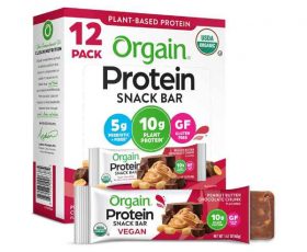 Orgain Organic Vegan Protein Bars, Peanut Butter Chocolate Chunk - 10g Plant Based Protein, Low Calorie Healthy Snacks, No Lactose or Soy Ingredients, Gluten Free, Non-GMO - 1.41 Oz (Pack of 12) Gym Sporti