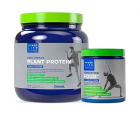 POWERLIFE Tony Horton High Impact Plant Protein Powder with 3000 MG of HMB (Vanilla - New Formula) Foundation Four Greens Drink with Pre & Pro Biotics, Essential Magnesium (Strawberry) - Gym Sporti