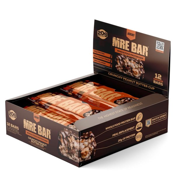 REDCON1 MRE Protein Bar, Crunchy Peanut Butter Cup - Contains MCT Oil + 20g of Whole Food Protein - Easily Digestible, Macro Balanced Low Sugar Meal Replacement Bar (12 Bars) gym sporti