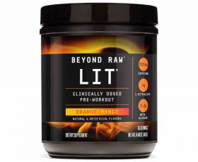 BEYOND RAW LIT Clinically Dosed Pre-Workout Powder Contains Caffeine, L-Citrulline, Beta-Alanine, and Nitric Oxide Orange Mango 30 Servings Gym Sporti