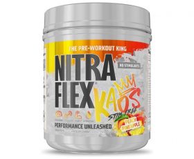 Nitraflex KAOS Stimulant Free Pre-Workout enhances focus, endurance, and muscle pumps with a caffeine-free formula for intense workouts.