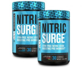 Jacked Factory Nitric Surge Stim Free Pre Workout boosts muscle pumps, blood flow, and strength—caffeine-free for jitter-free workouts!