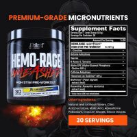 Nutrex Research Hemo-Rage Extreme High Stim Pre Workout Powder delivers insane energy, focus, endurance, and pumps for intense workouts.